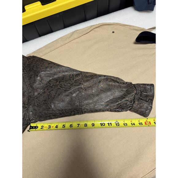 Snake Print Coat Womens Medium Brown Fox Fur Trim Longline Oversized Python - Picture 14 of 16